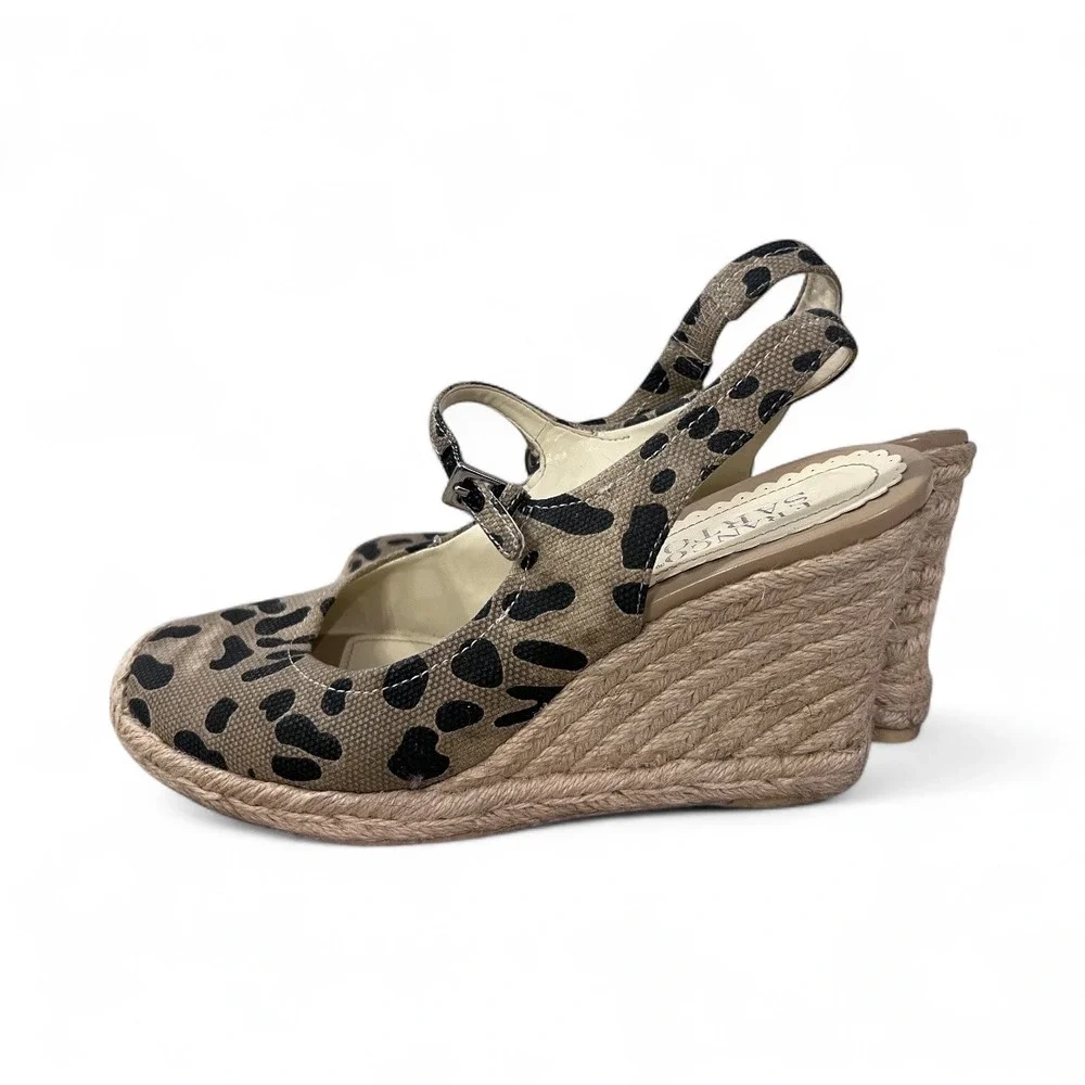 Franco‎ Sarto Leopard Print Espadrille Wedge Sandals Slingback Size 8.5M